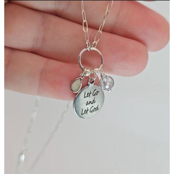 Handmade Sterling Silver Let Go Let God Necklace Pendant Opal Paperclip Dainty - Picture 5 of 5